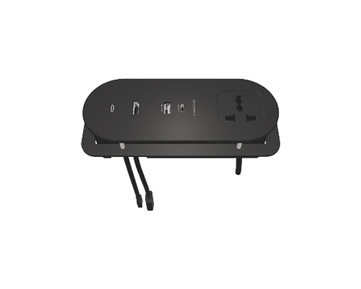 Caja de Conexión de Mesa Panconnect CARIQ S con Enchufe, Cargador USB-C/A de 60 W, HDMI y USB-C (Negra) - foto 1
