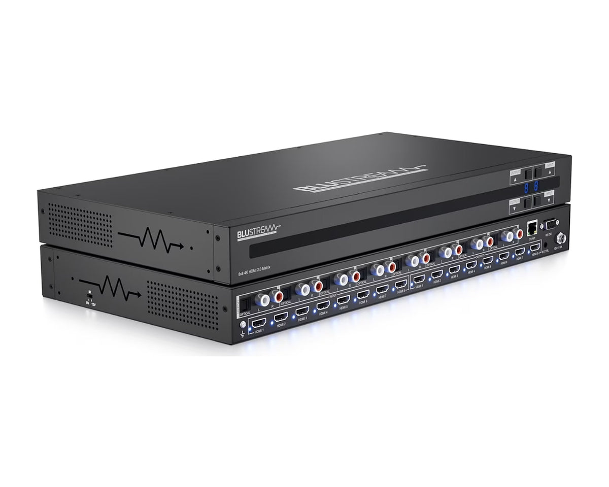 Matriz HDMI 8x8 Blustream CMX88CS 4K 60 Hz 4:4:4 HDR con Extracción de Audio (Rack 1U)