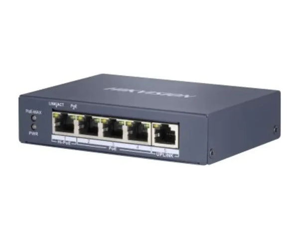 Switch PoE Hikvision DS-3E0505HP-E 5 Puertos Gigabit con Hi-PoE 60W, Metálico