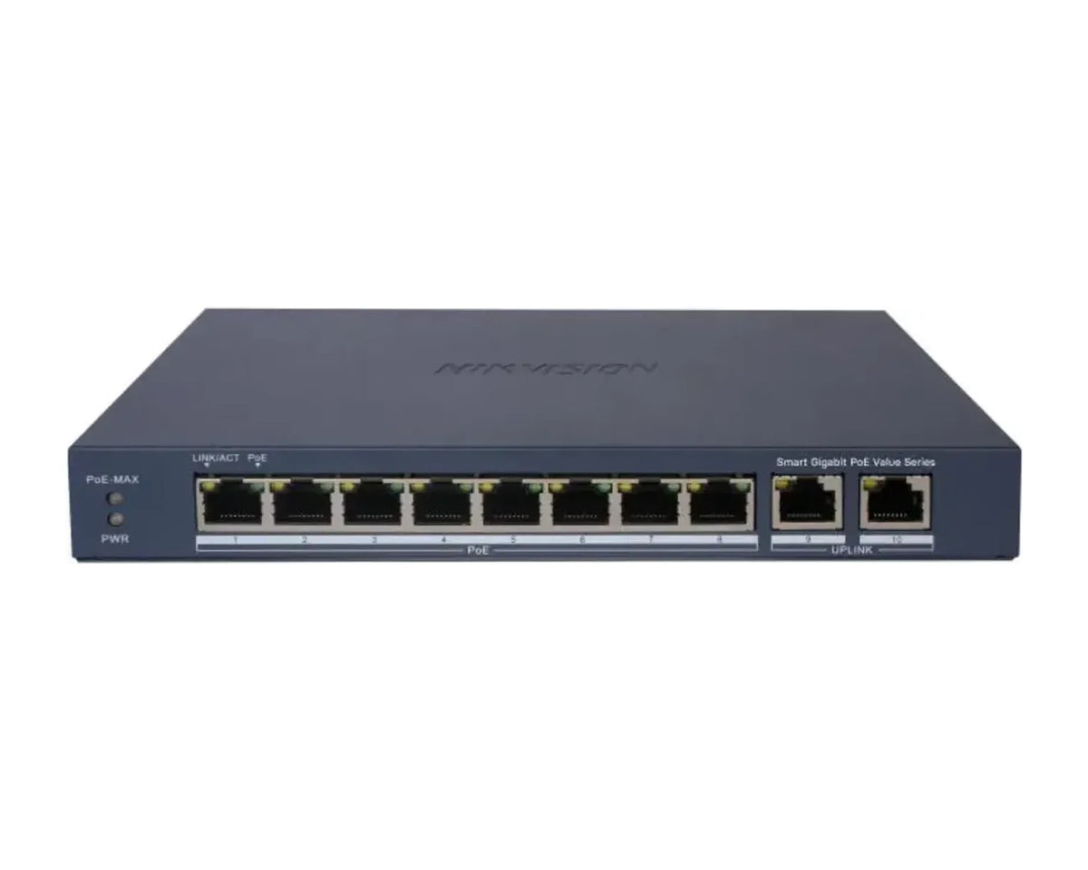 Switch PoE Hikvision DS-3E1510P-EI/M 8 Puertos PoE Gigabit + 2 Gigabit, Metálico - foto 1