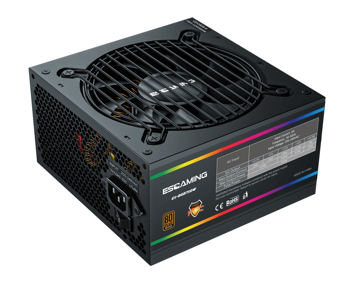 Fuente de Poder ESGAMING ES-RGB750W 750W 80 PLUS Gold con Ventilador RGB - foto 1