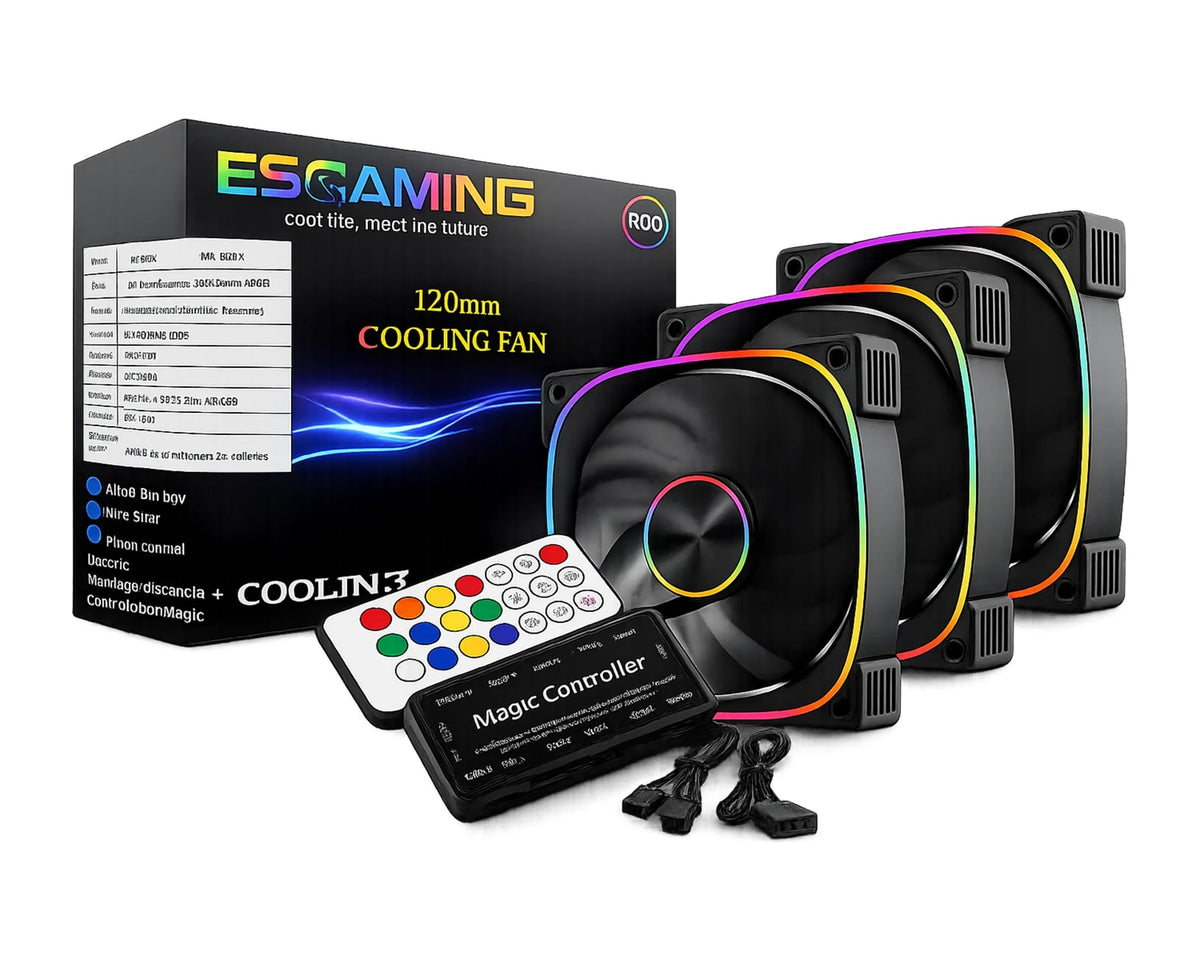 Kit 3 Ventiladores ESGAMING EZ-A25 ARGB 120mm con Hub y Control Remoto - foto 1