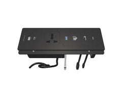 Caja de Conexión de Mesa Panconnect LITE M con Enchufe, Cargador USB-C/A de 60 W y 2 Módulos HDMI, USB-C, USB-A y LAN (Negra)