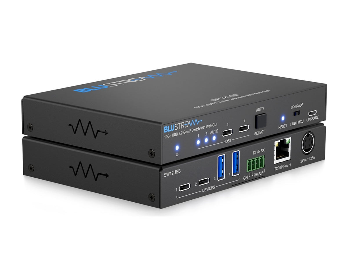 Switch USB 3.2 Gen 2 Blustream SW12USB 10 Gbps para 4 Periféricos y 2 Computadores USB-C con PoE+ - foto 1