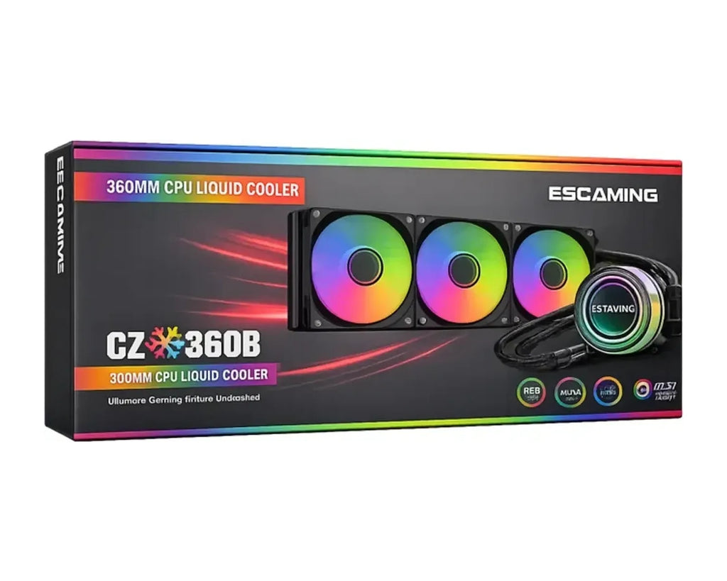 Water Cooler ESGAMING CZ-360B ARGB 360mm Negro, Intel y AMD (AM4/AM5/LGA1700) - foto 2