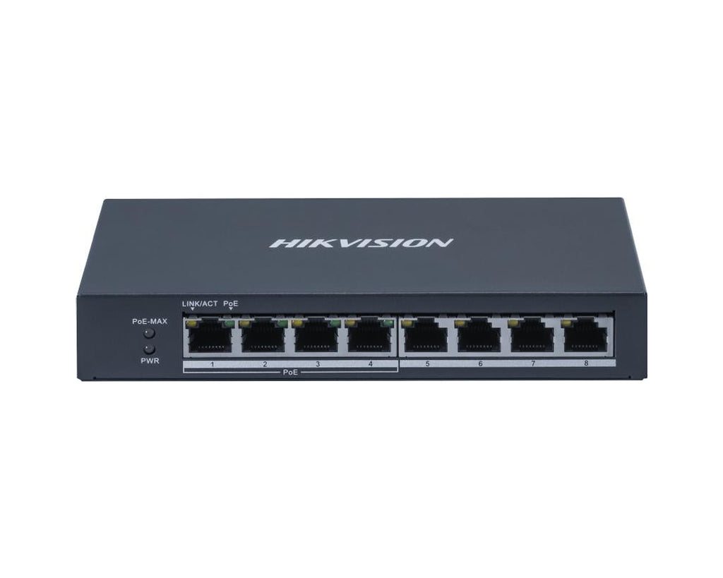Switch PoE Hikvision DS-3E0508P-O 8 Puertos Gigabit (4 PoE+), Metálico - foto 2