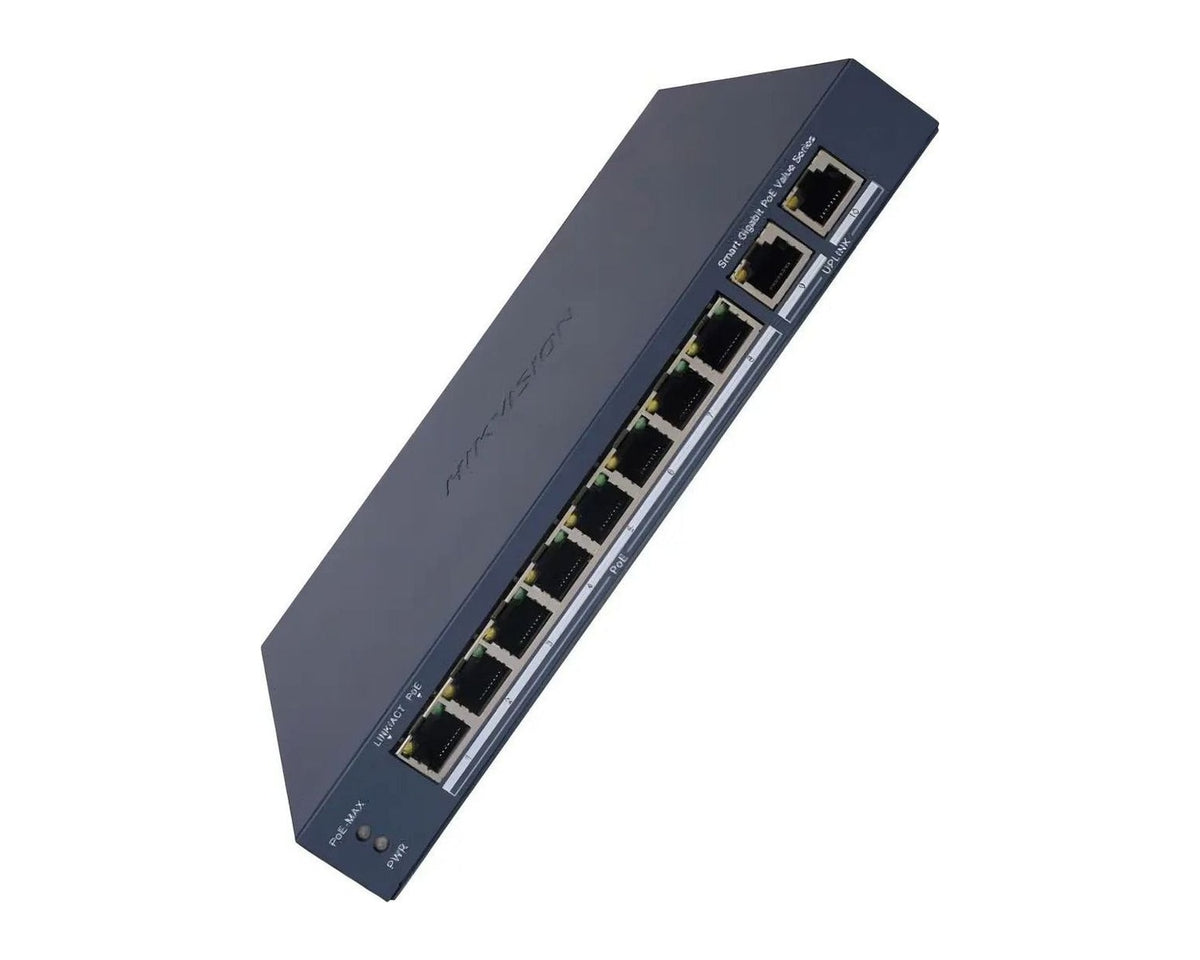 Switch PoE Hikvision DS-3E1510P-EI/M 8 Puertos PoE Gigabit + 2 Gigabit, Metálico - foto 2